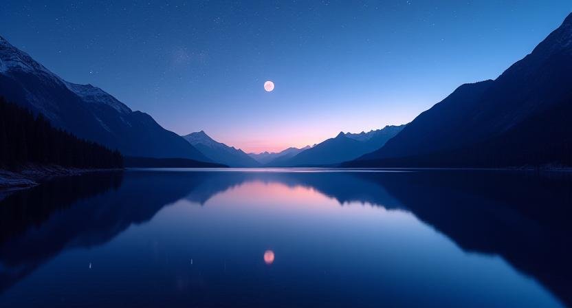A serene mountain lake reflecting the stars, symbolising transparency and deep integrity.