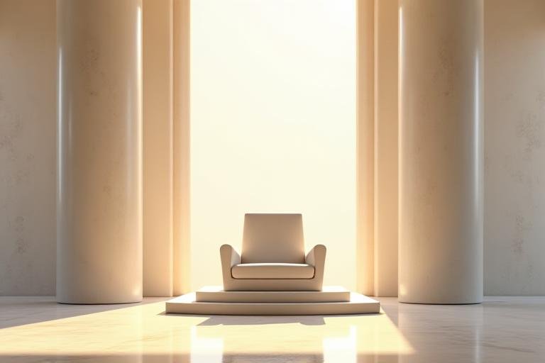 Classical marble throne with soft golden lighting representing leadership